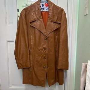 Burnt Orange Vintage Leather Trench Coat